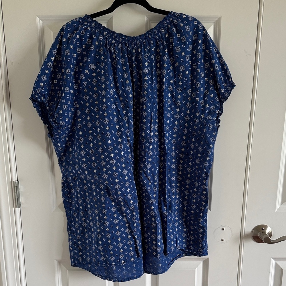 Ellos Ruffle Trim Cambric Peasant Blouse Lightweight Patterned Size 2X - Picture 9 of 9